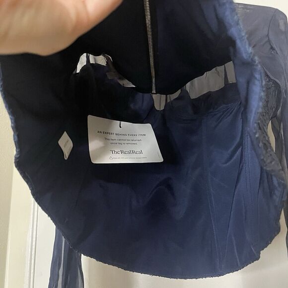 Fotini blue silk high collar chiffon overlay victorian corset size 10 - Picture 4 of 9